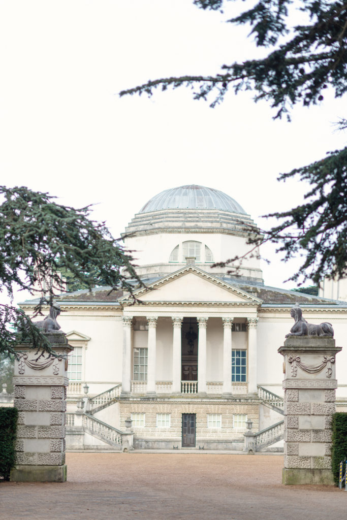 Exerior of Chiswick House with stairs up to entrance