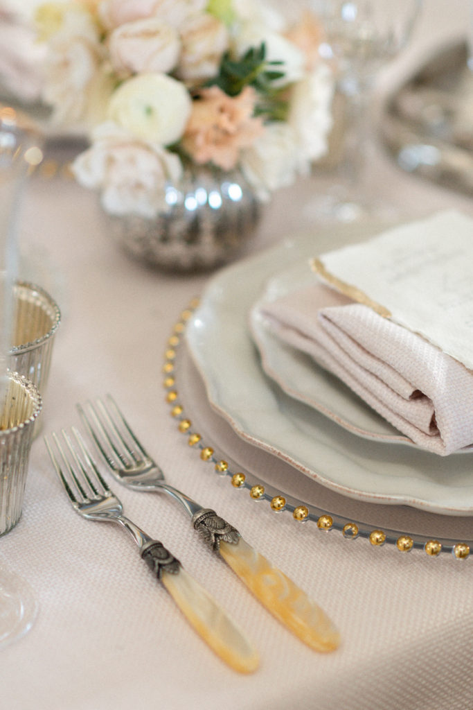 Gold and ivory wedding table place setting
