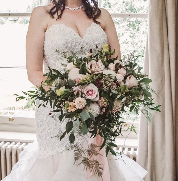 Bridal bouquet in pinks and greens