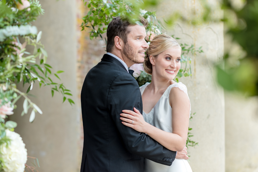 Bride and groom outside wedding ceremony