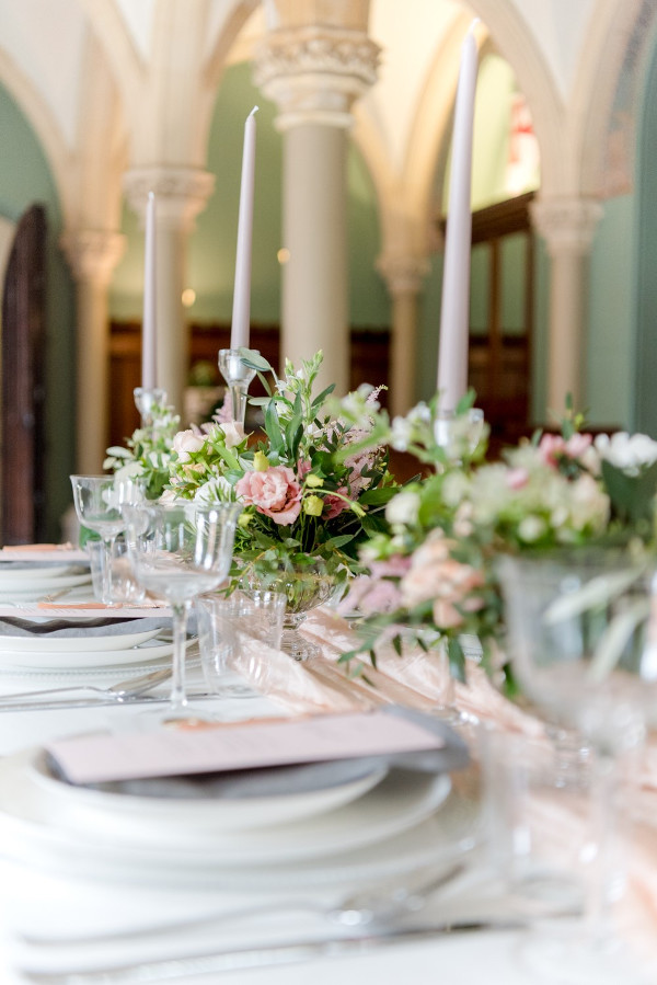 wedding table with candles and centrepieces at Wotton House