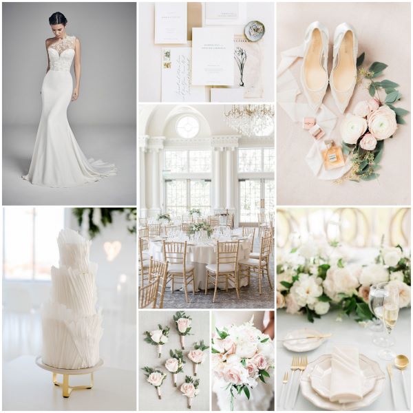 Picture of wedding dress, wedding stationery, bridal shoes, wedding cake, wedding reception, bride bouquet, button hole, wedding table setting