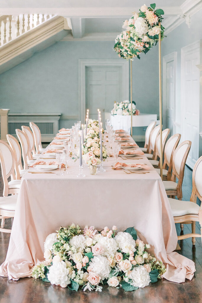 wedding reception table with flowers