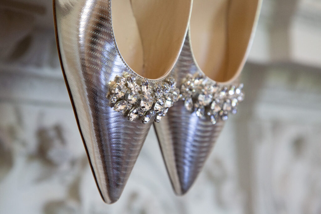 Silver beaded wedding shoes