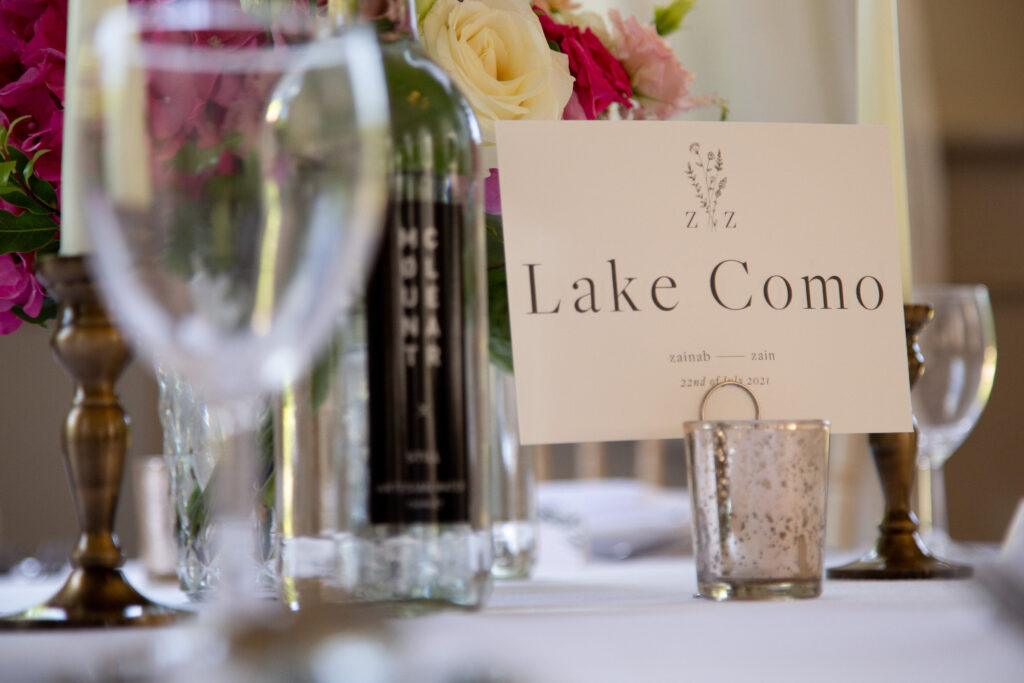 Wedding reception table name at Morden Hall