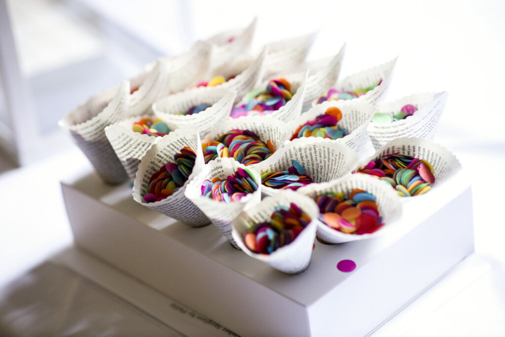 Colourful confetti in cones