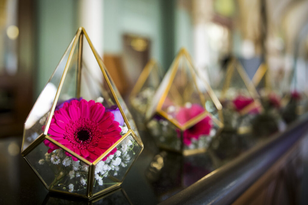 Pink gerbera in gold terranium