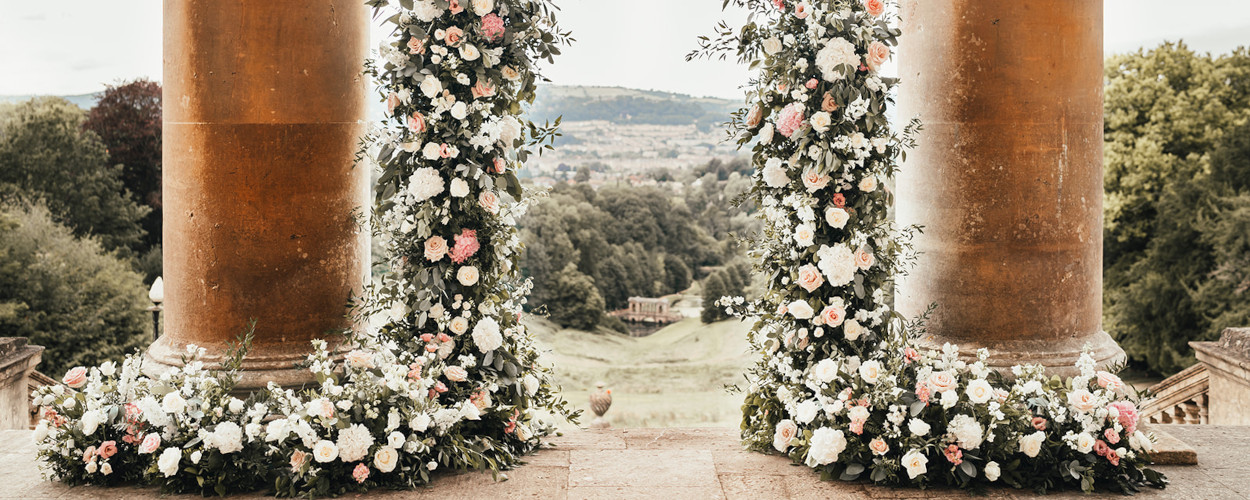 Wedding flower arch at Prior Park Bath