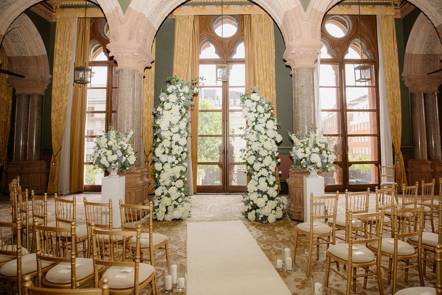 White flower installation at St Pancras Hotel london