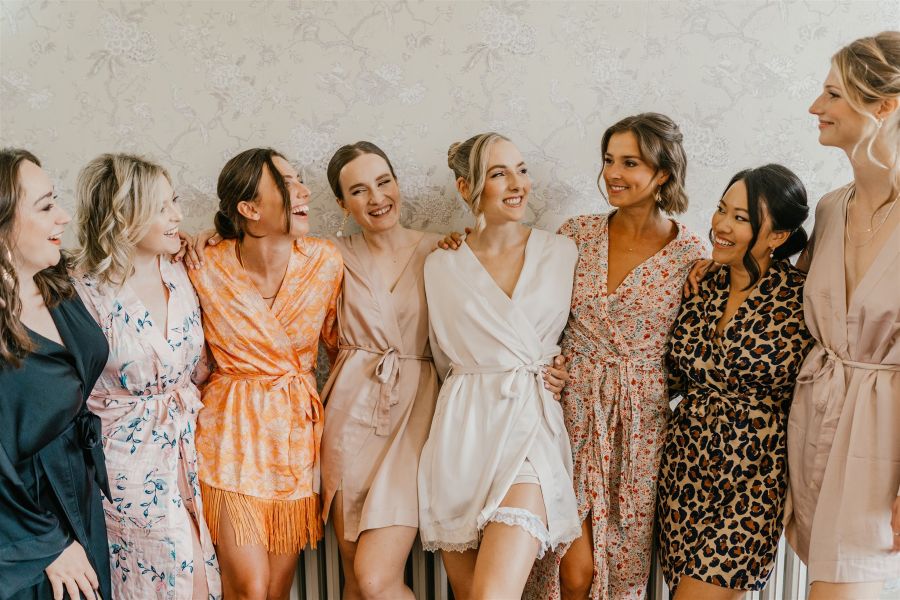 Bride and bridesmaids getting ready
