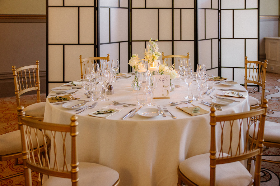 Wedding table with flowers and candles St Pancras