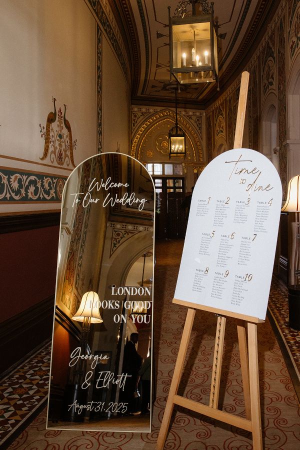 Wedding day signage St Pancras Hotel London wedding
